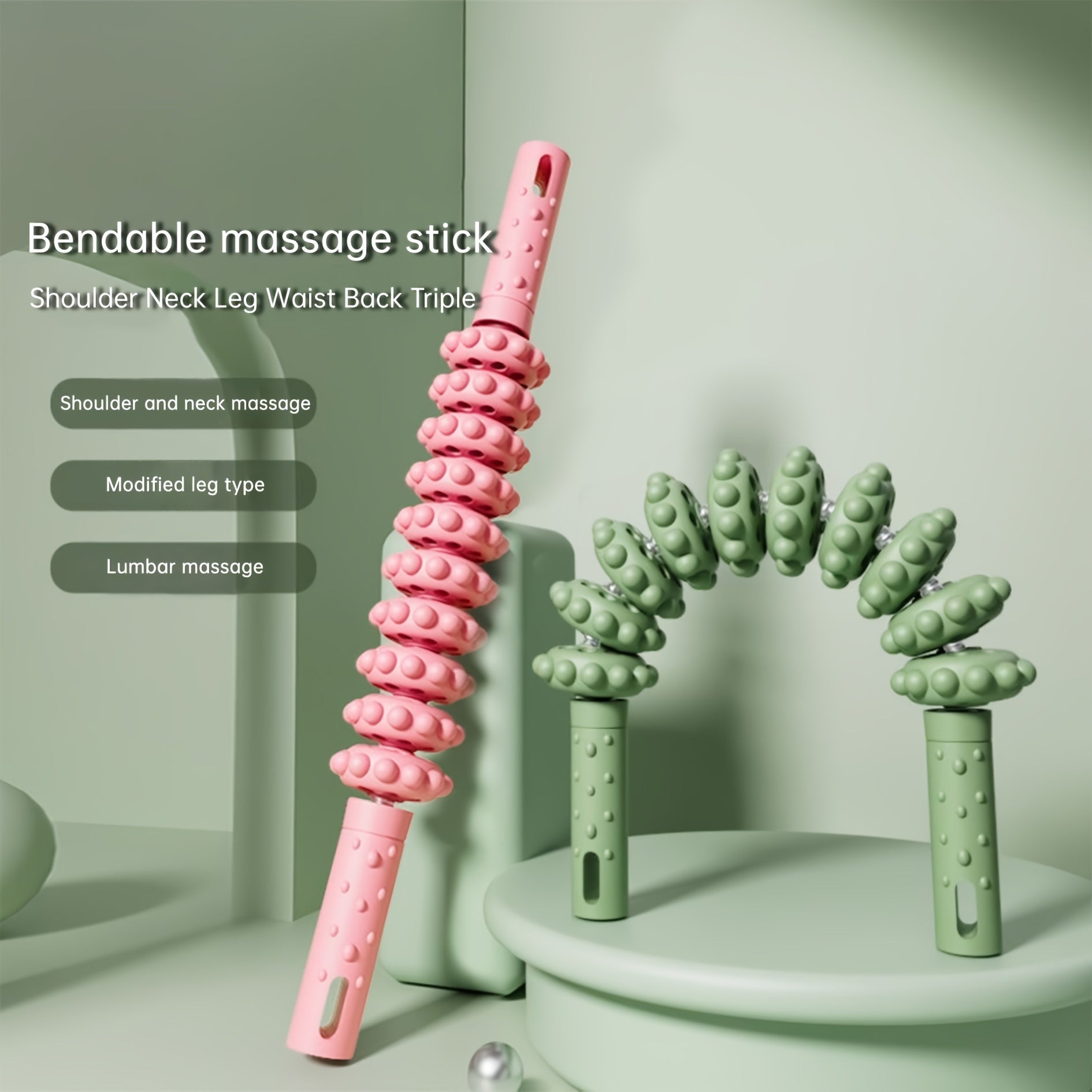 Wheels Yoga Roller Bendable Fitness Massage Stick Muscle Relaxation