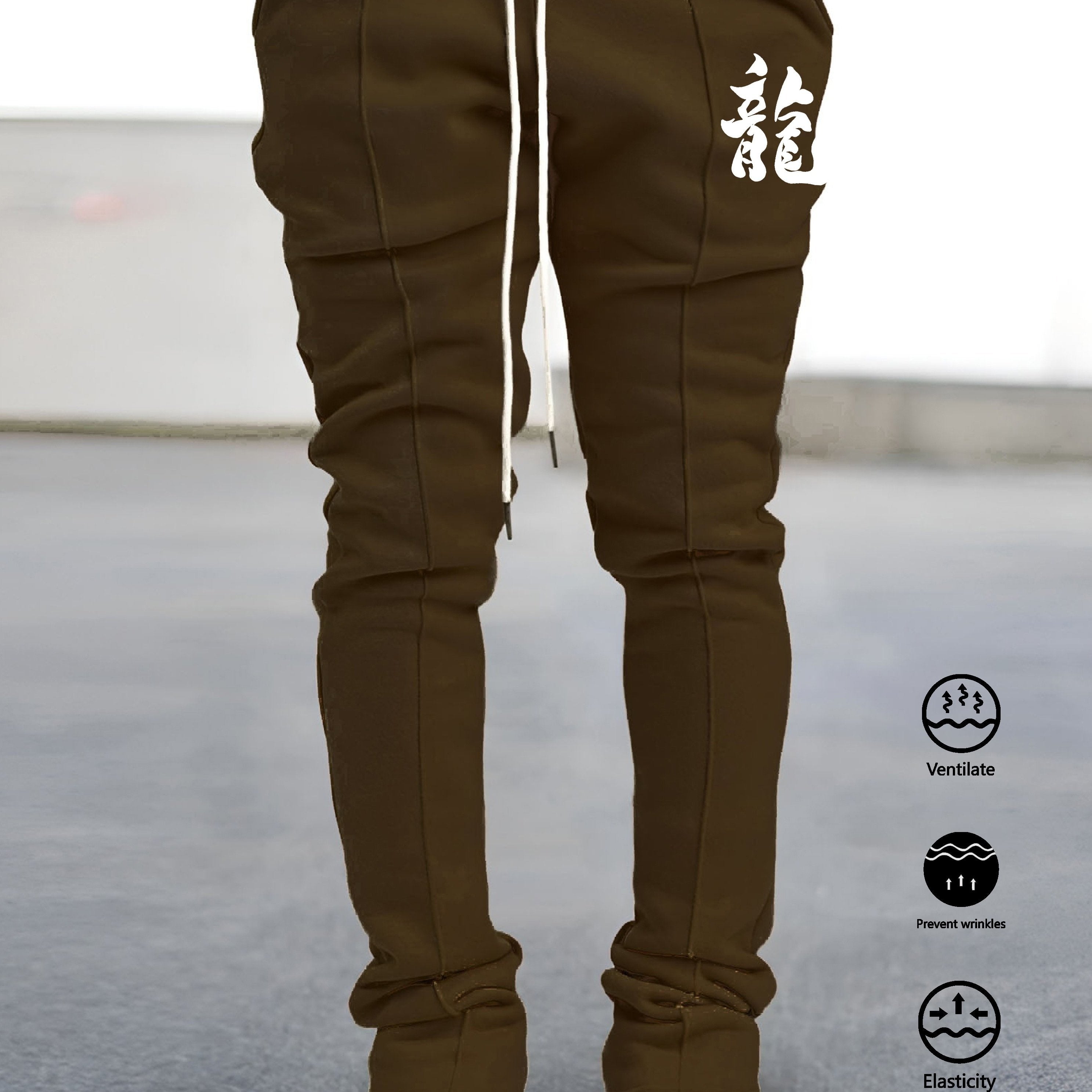 Dragon Print Comfy Bell Bottom Pants Men's Stretch Hip Hop Joggers