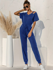 Cold Shoulder Drawstring Jumpsuit for Women