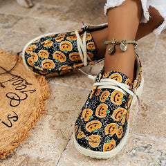 Halloween Pumpkin Pattern Flat Slip On Loafers Soft Comfortable Shoes