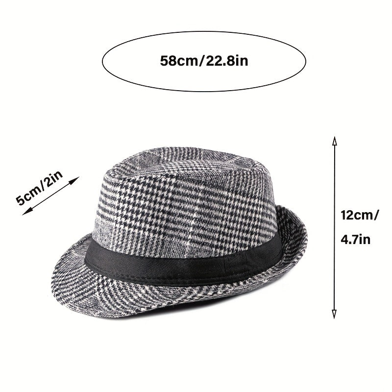 Retro Plaid Wide Brim Fedora Hat for Party Meeting