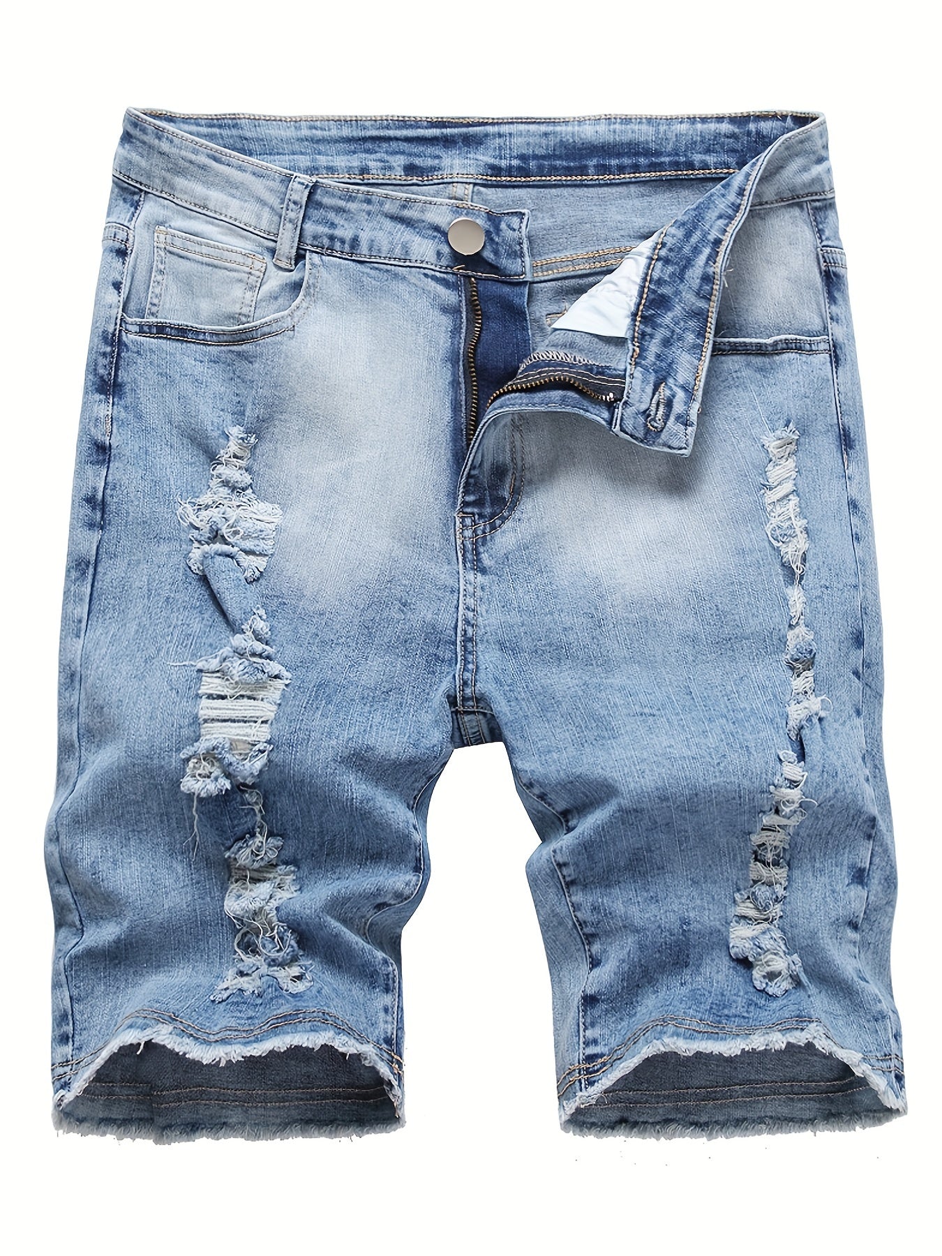 Men's Ripped Denim Shorts Street Style Distressed Denim Shorts