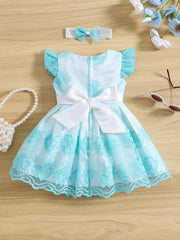 2pcs Baby Girls Embroidered Flowers Ruffled Sleeves Mesh Dress Princess Dresses