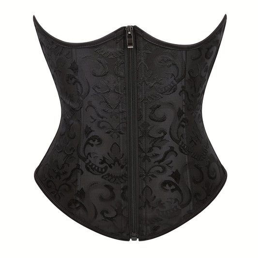 Jacquard Strapless Corset Bustier Tummy Control Lace Up Zipper Body Shaper