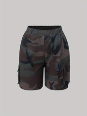 Camo Print Pocket Shorts for Women