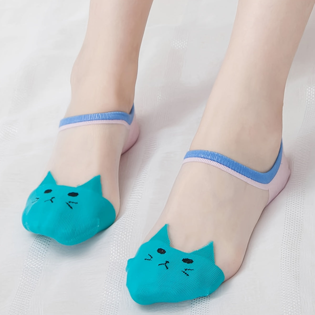 5 Pairs Cat Print Mesh Socks Invisible Ankle Stockings Women's Hosiery