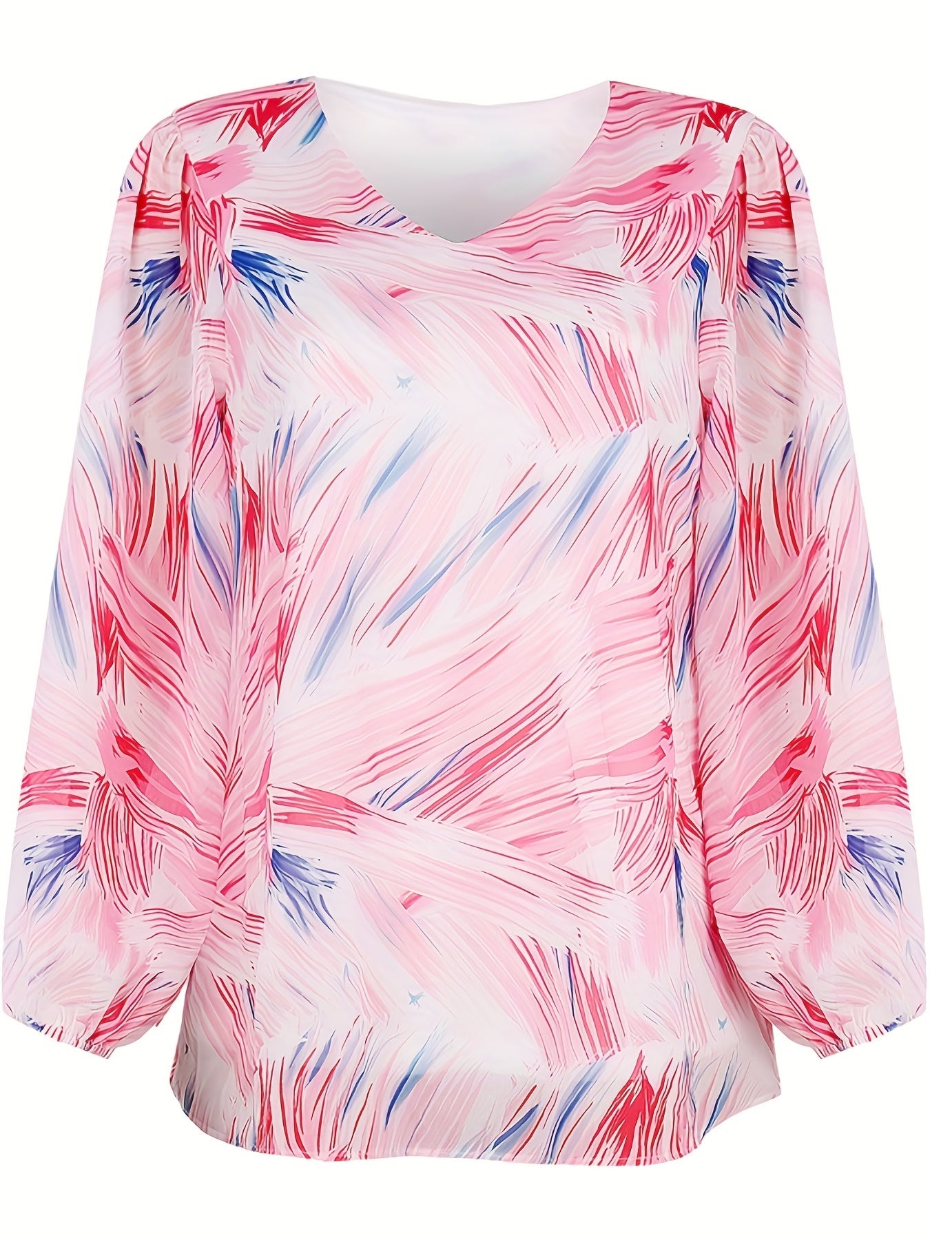 Blouse Women's Brush Print V Neck Top