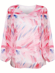 Blouse Women's Brush Print V Neck Top
