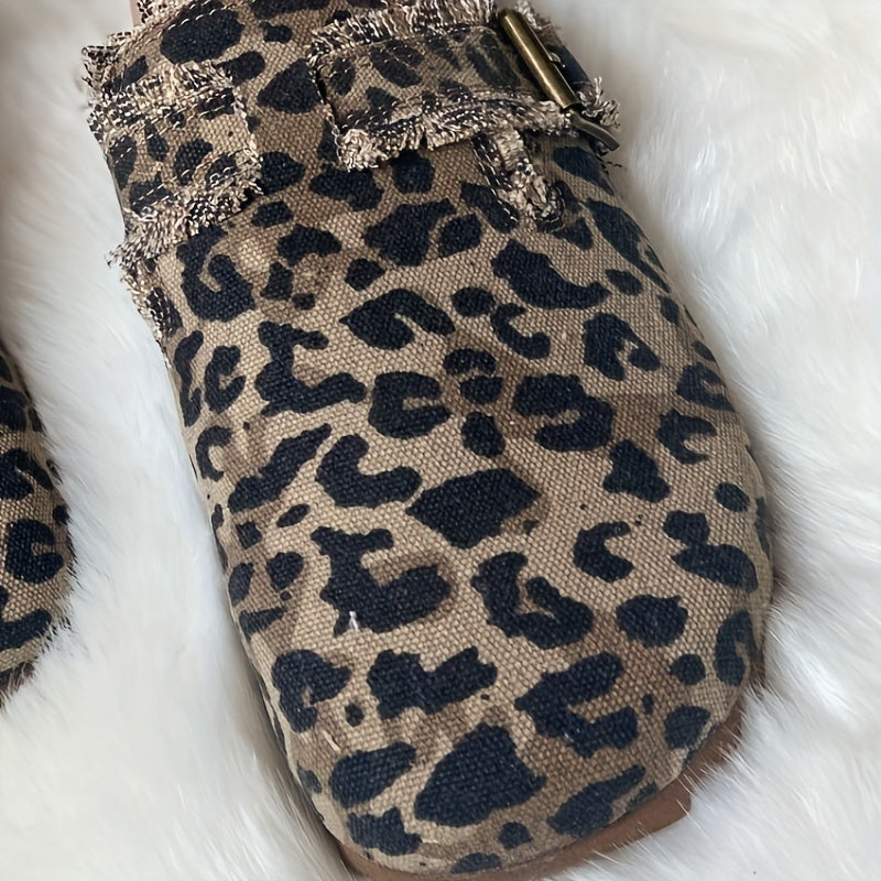 Leopard Canvas Skate Shoes Closed Toe Slip On Retro Casual Flat Loafers