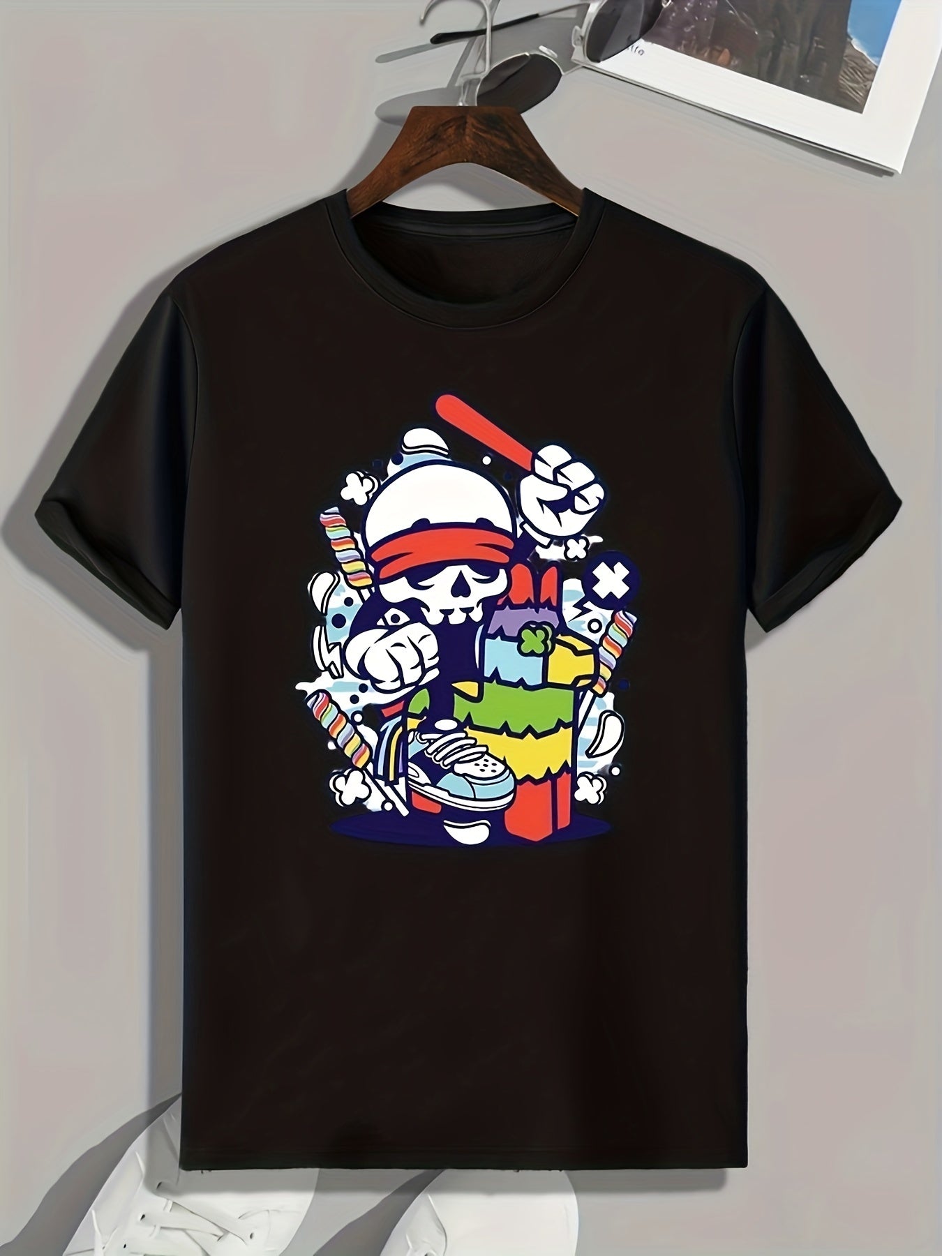 Cartoon Skull Print Men's Graphic T shirt Casual Comfy Tee
