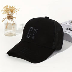 Letter Embroidery Mesh Trucker Hat Solid Cotton Breathable Baseball Cap
