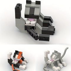 Building Blocks Licking Cat Figurine Fun DIY Toy with 3 Cats