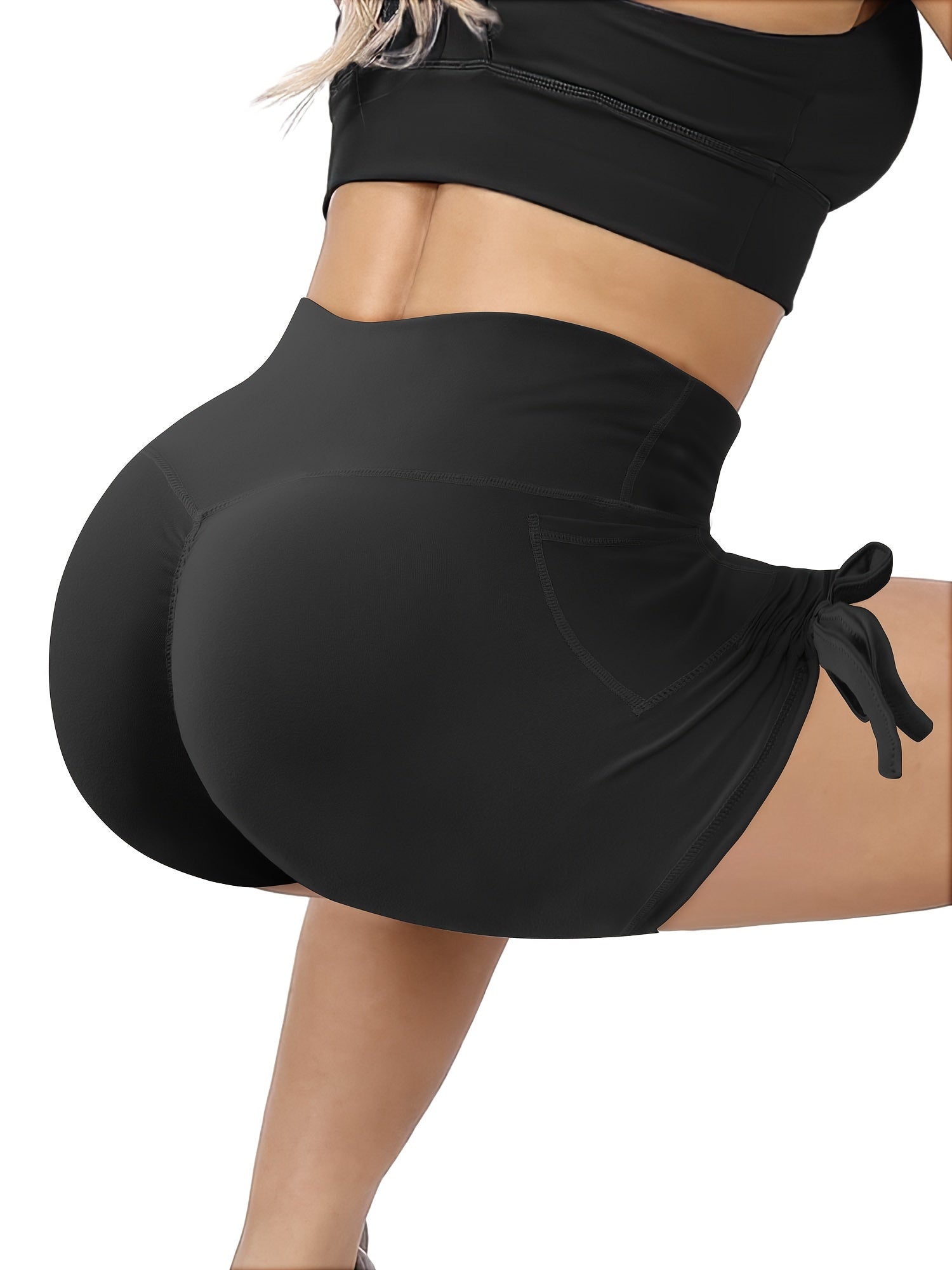 Solid Drawstring Yoga Shorts Pocket Activewear