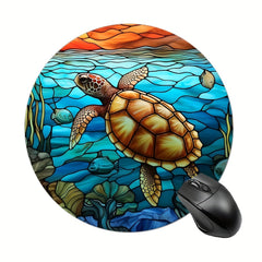 Stained Glass Sea Turtle Round Mouse Pad - Non Slip Rubber Base