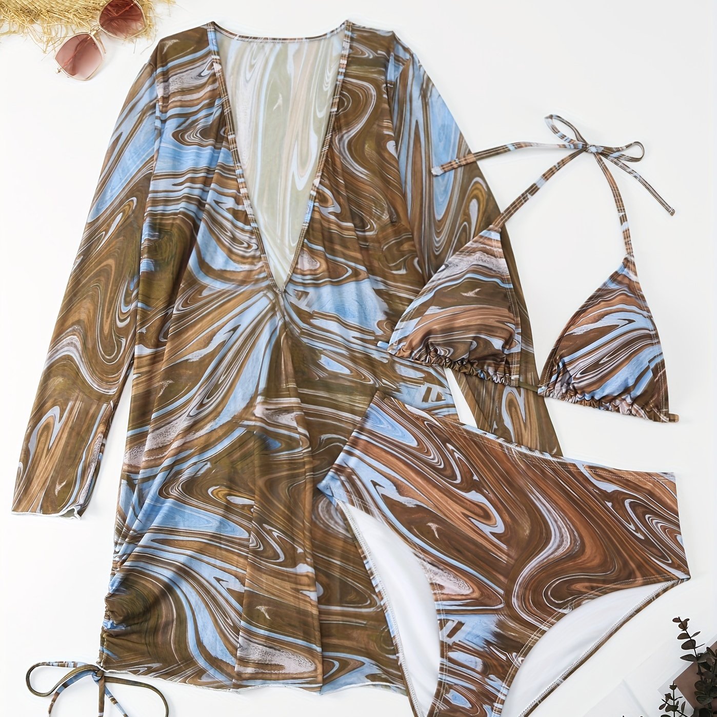 Marble Print Bikini Set & Cover Ups Plus Size