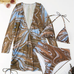 Marble Print Bikini Set & Cover Ups Plus Size