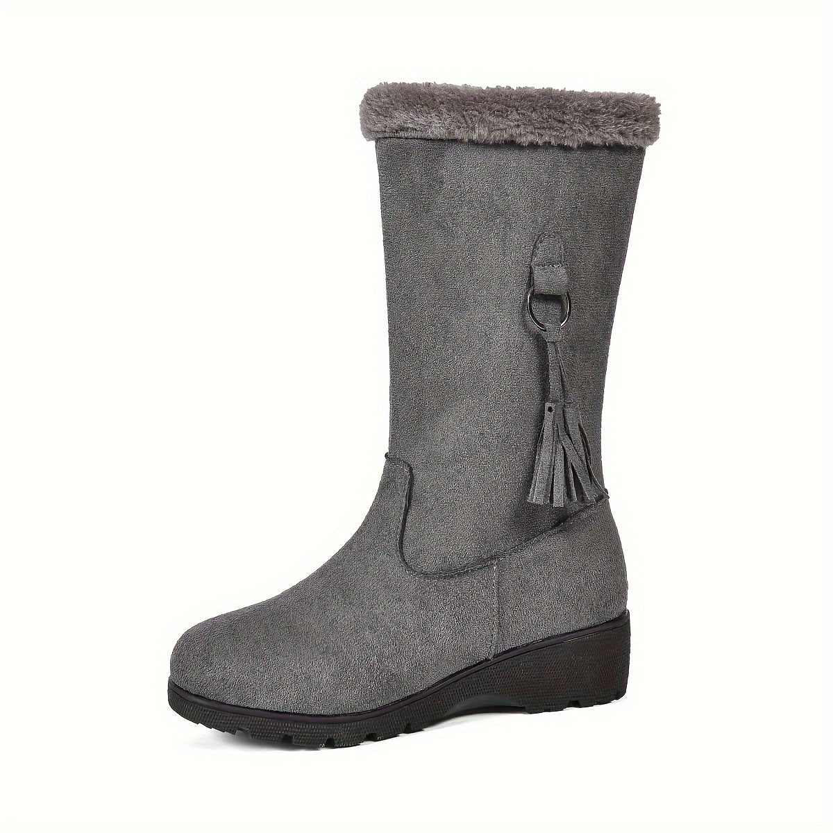 Warm Faux Fur Lined Winter Boots Flat Heel Round Toe Boots