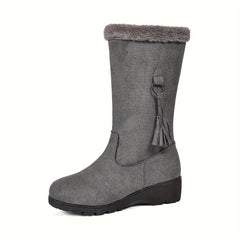 Warm Faux Fur Lined Winter Boots Flat Heel Round Toe Boots