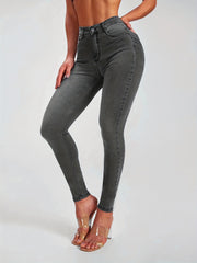 High Rise Stretchy Grey Skinny Jeans Tight Fit Denim Pants Women's Jeans