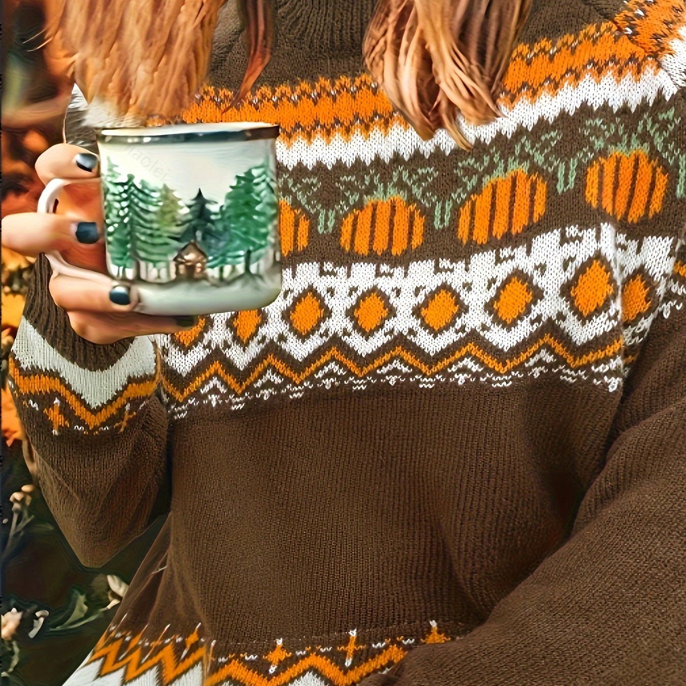 Colorblock Geometric Print Sweater