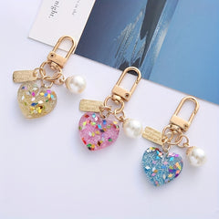 Heart Shape Keychain With Love Heart Shaped Pearl - Perfect Birthday Gift