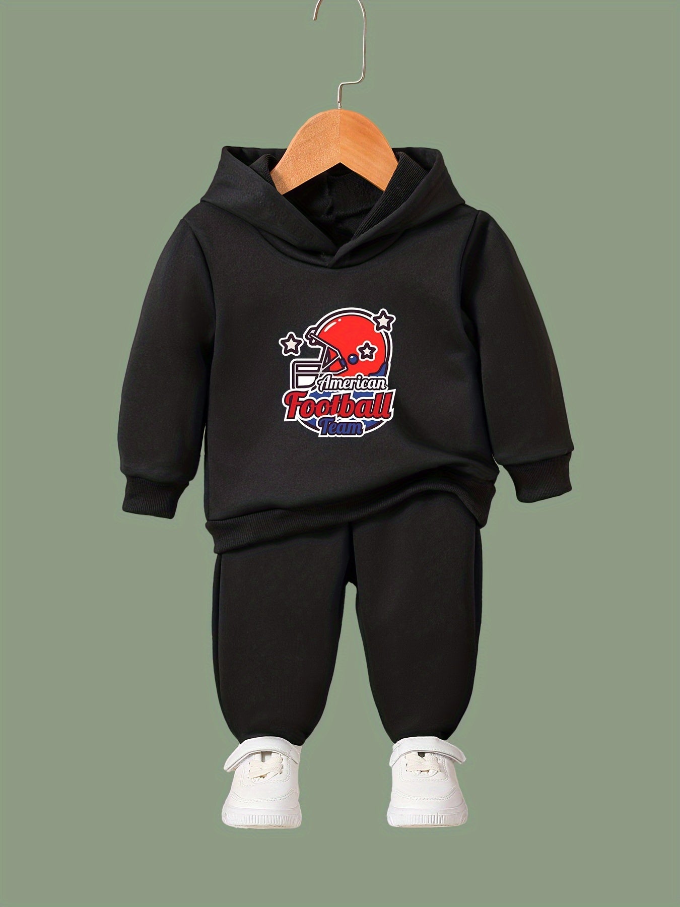 2pcs Helmet Print Girls Hoodies Jogger Pants Set Sports