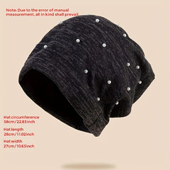 Faux Pearl Decor Beanie Hip Hop Solid Skull Cap Warm Bonnets For Women
