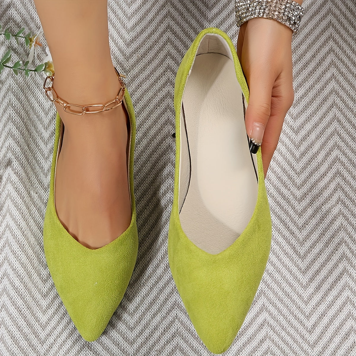 Women's Pointed Toe Ballet Flats Comfy Slip On Solid Micro Suede Shoes
