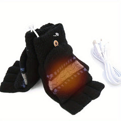 USB Heated Gloves Winter Mittens Knitting Fingerless Hand Warmer