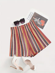 Striped Summer Shorts Casual Women's Clothing