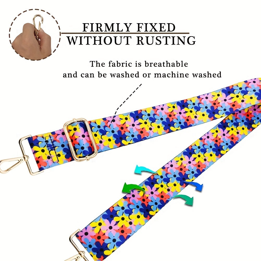 Colorful Retro Flower Pattern Bag Strap Replacement Wide Shoulder Bag Strap