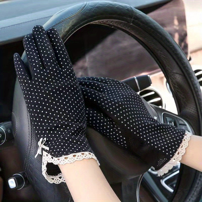 Bowknot Lace Dotted Gloves Elastic Thin Breathable Gloves for Women