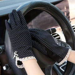 Bowknot Lace Dotted Gloves Elastic Thin Breathable Gloves for Women