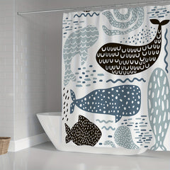 Whale Shower Curtain Set Fun Ocean Cartoon Bathroom Curtain Polyester Curtain