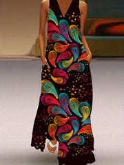 Floral Print V Neck Dress Sleeveless Summer Women's Clothing