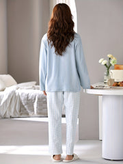 Letter Print Lounge Set Long Sleeve Crew Neck Top & Pants