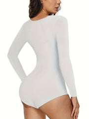 Seamless Solid Shaping Bodysuit Long Sleeve Tummy Control Slimming Body Shaper