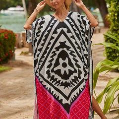 Women's Boho Tribal Print V Neck Cover Up Dress