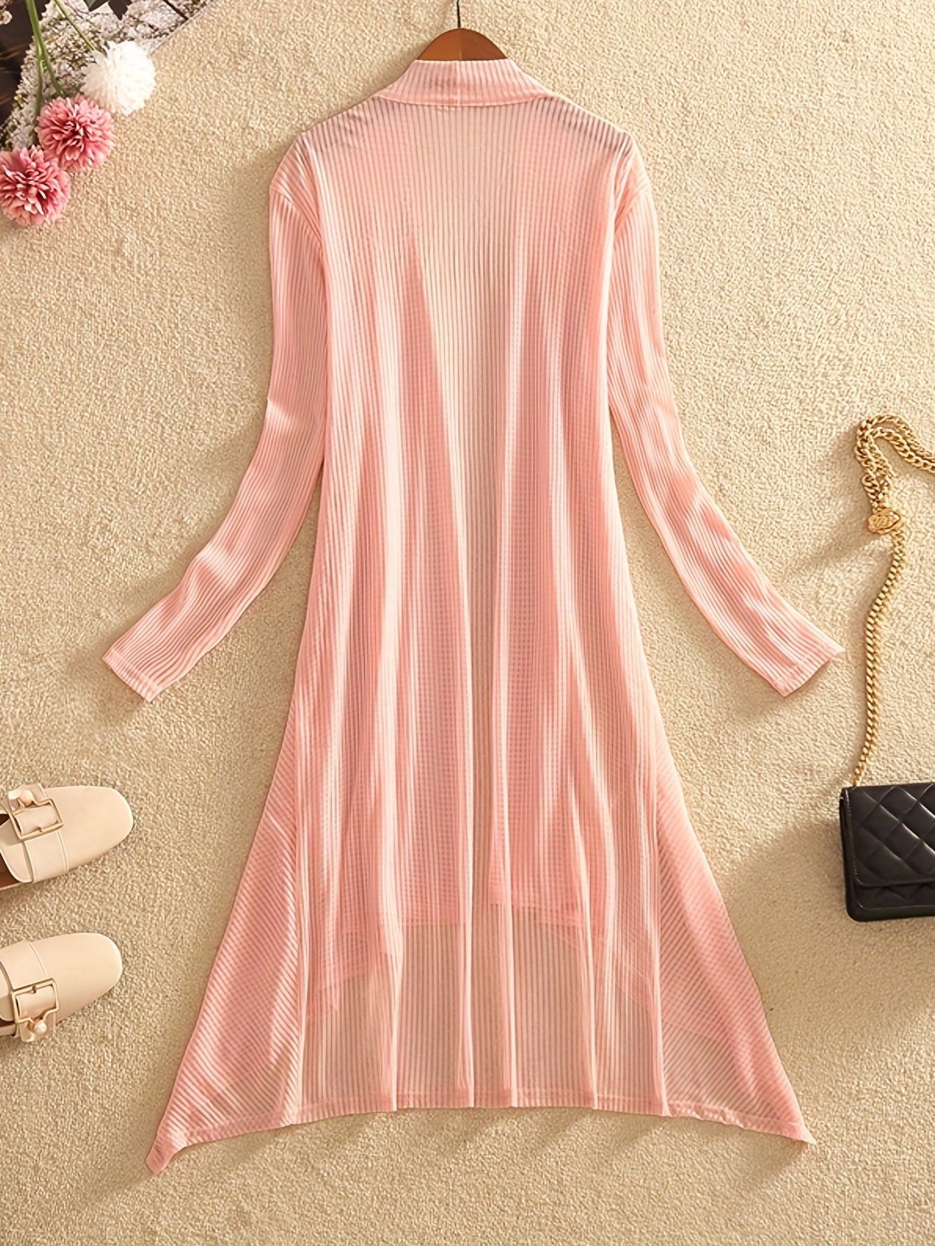 Hollow Out Open Front Cover Up Long Sleeve Beach Cardigan