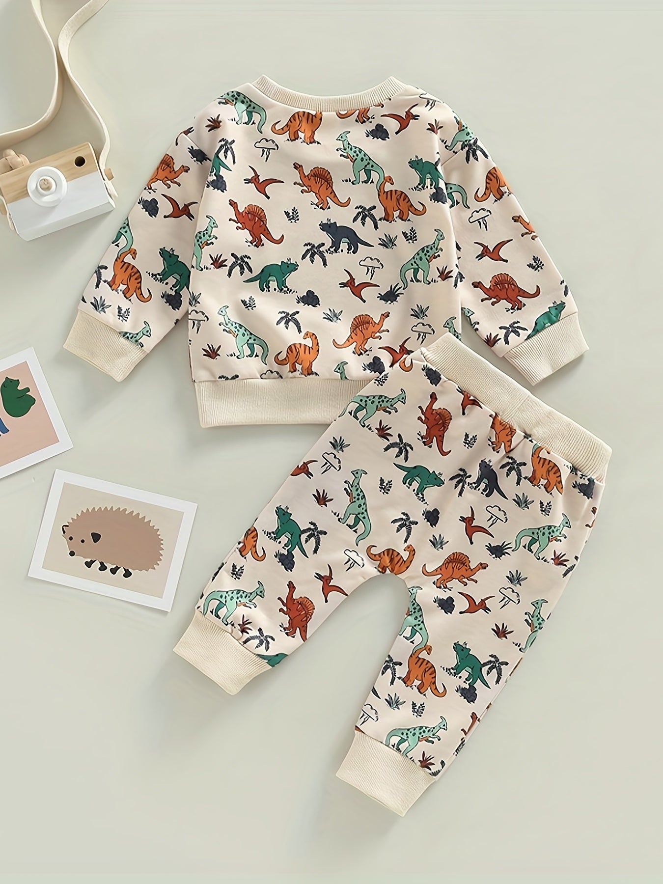 Baby Boys Dino Outfit Long Sleeve Top Pants 2pcs Set