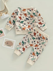 Baby Boys Dino Outfit Long Sleeve Top Pants 2pcs Set