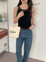 Striped Sleeveless Top Crew Neck Casual Summer Spring Wear