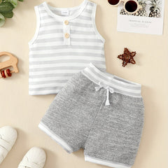 2pcs Baby Boys Striped Tank Top & Shorts Set for Summer