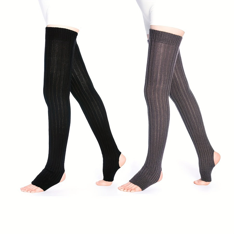 2 Pairs Knitted Thigh High Socks Women's Stockings