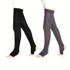 2 Pairs Knitted Thigh High Socks Women's Stockings