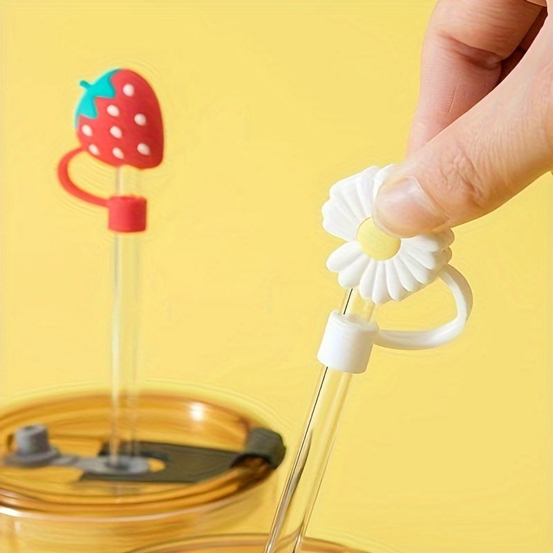7pcs Cartoon Straw Tip Covers Reusable Leakproof Straw Plugs Cup Accessories