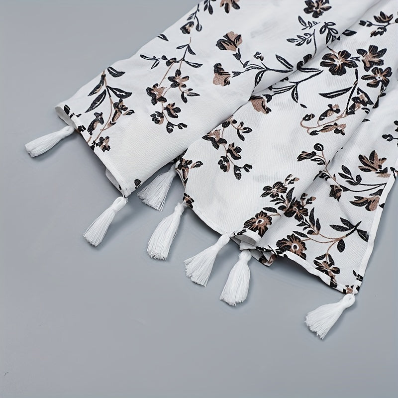 Floral Print Scarf Hijab Casual Tassel Shawl Windproof Head Wrap