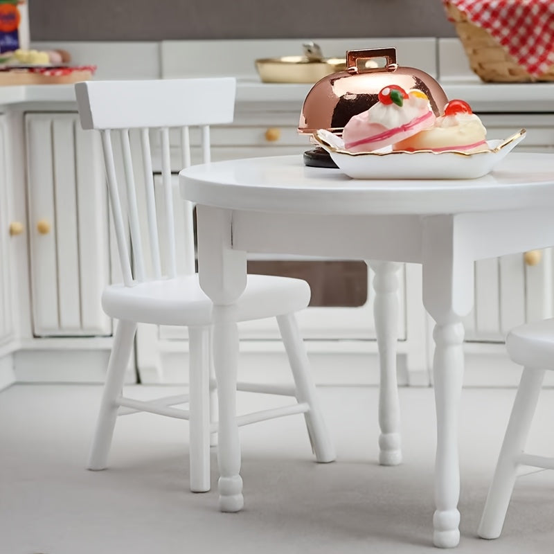 Miniature Dollhouse Wooden Round Table Set