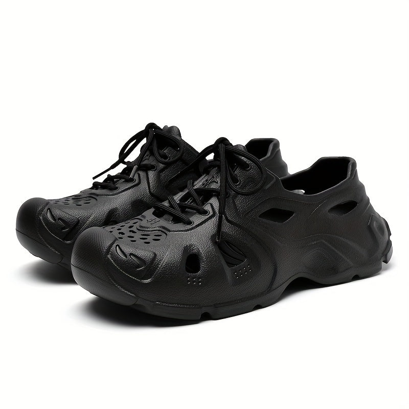 Men's Breathable Lace Up Cut Out Clog Sneakers
