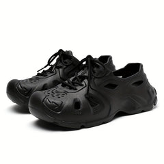 Men's Breathable Lace Up Cut Out Clog Sneakers